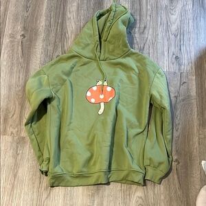 Green Hoodie with Mushroom Design